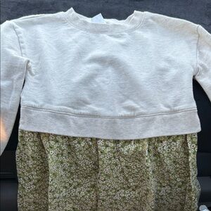Carter’s Cream Sweatshirt Top with Green Floral Skirted Hem Dress